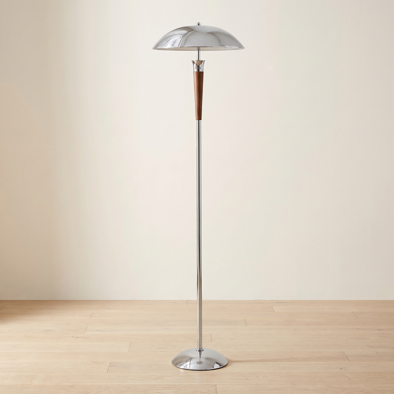 Domarin Chrome and Walnut Floor Lamp