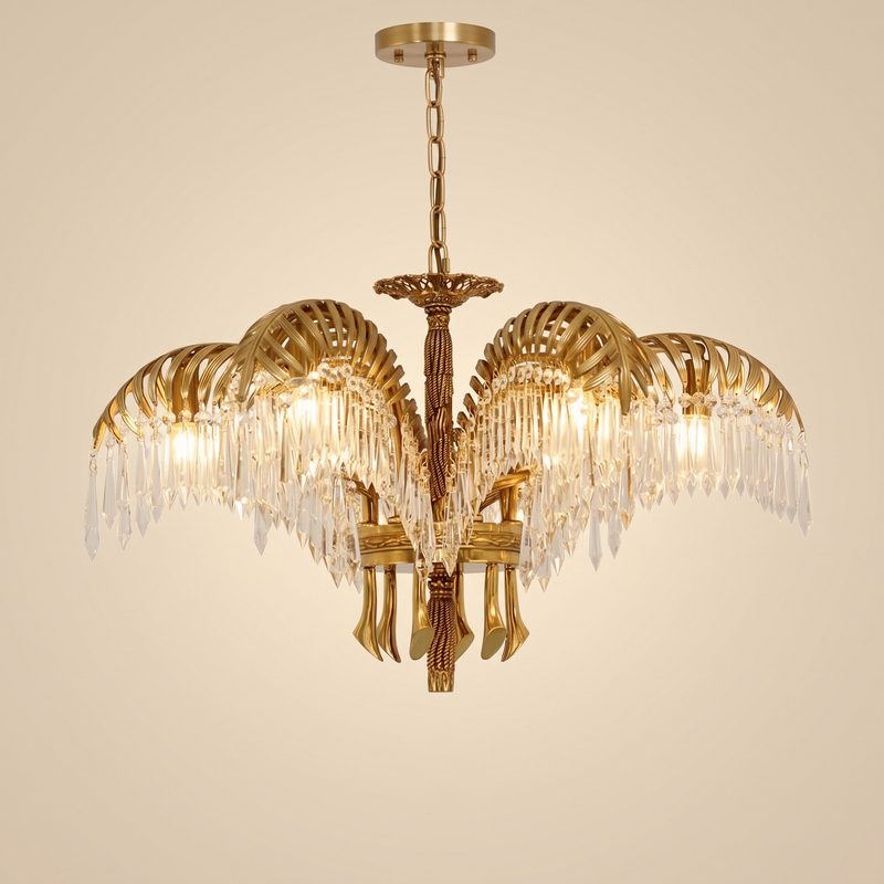 Tropelle Brass Palm Crystal Chandelier