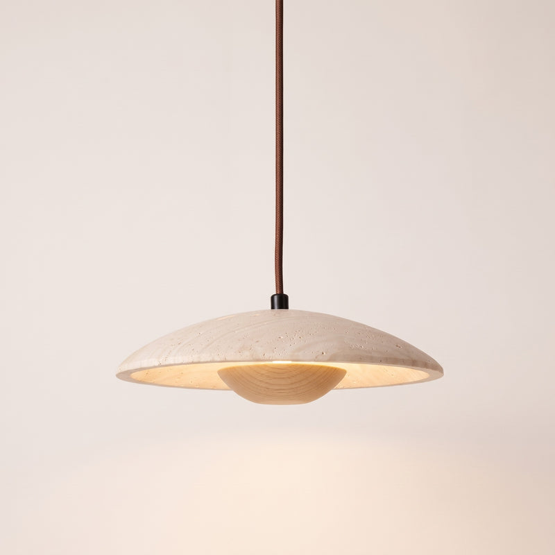 Solvera Travertine and Wood Pendant Light