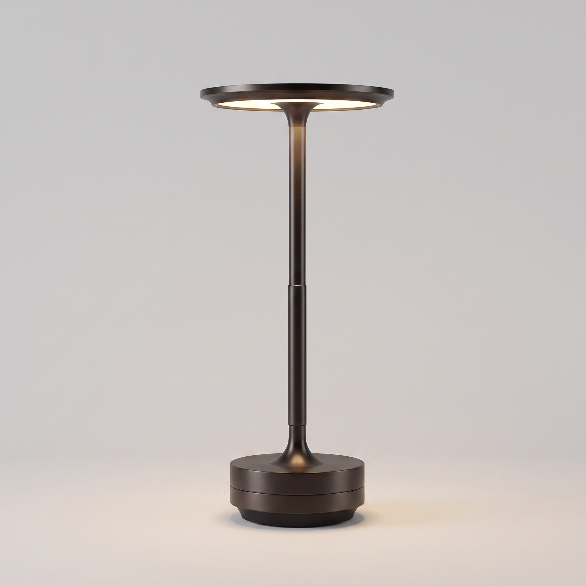 USB Dimmable Dish LED Table Lamp in Black, single lamp on a neutral background.