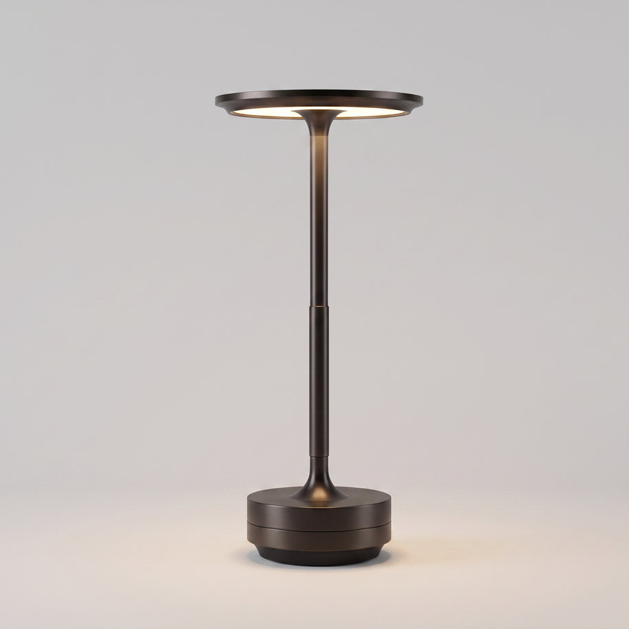 USB Dimmable Dish LED Table Lamp in Black, single lamp on a neutral background.
