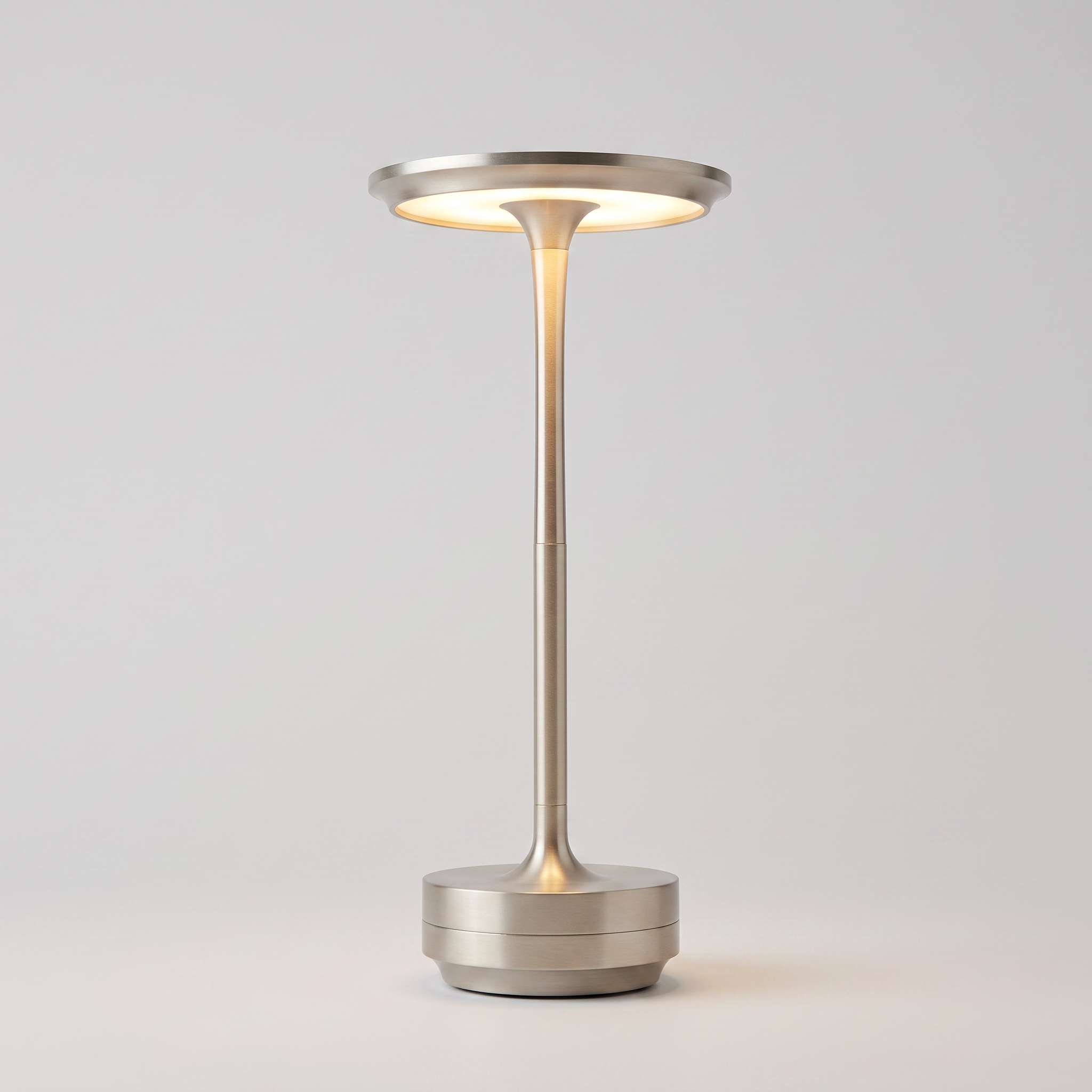 USB Dimmable Dish LED Table Lamp in Silver, single lamp on a neutral background.