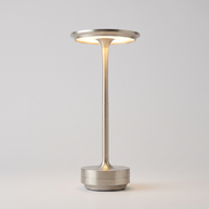 USB Dimmable Dish LED Table Lamp in Silver, single lamp on a neutral background.