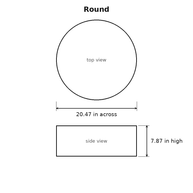 Round size diagram: 20.47 in across and 7.87 in high, shown as a top view and a side view.