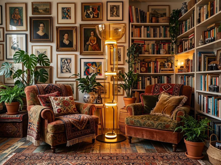 Clarion Bamboo Glass Floor Lamp &mdash; Cozy Maximalism