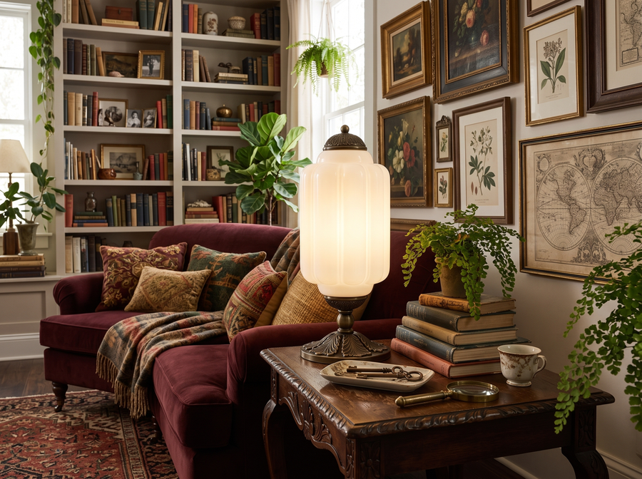 Eloise Vintage Glass Table Lamp &mdash; Cozy Maximalism