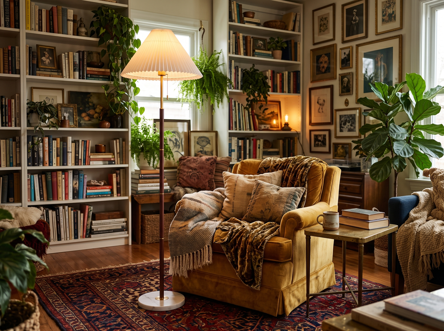 Maribel Vintage Pleated Floor Lamp &mdash; Cozy Maximalism