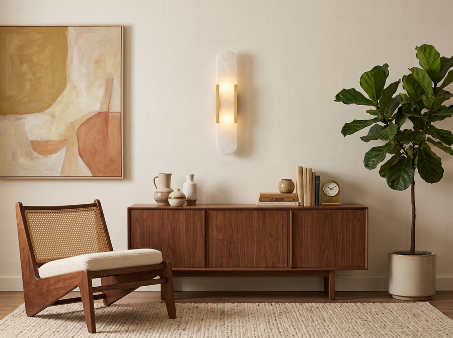 Celestine Alabaster Oblong Wall Sconce &mdash; Mid-Century Warmth