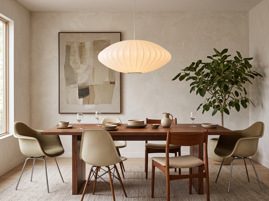 Cloudmere Minimalist White Bubble Hanging Pendant Light &mdash; Mid-Century Warmth