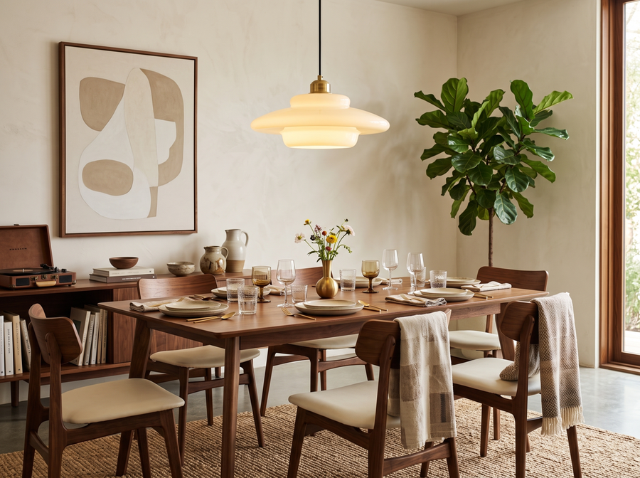 Elowen Mid Century Plug-in Milk White Glass Pendant Light &mdash; Mid-Century Warmth