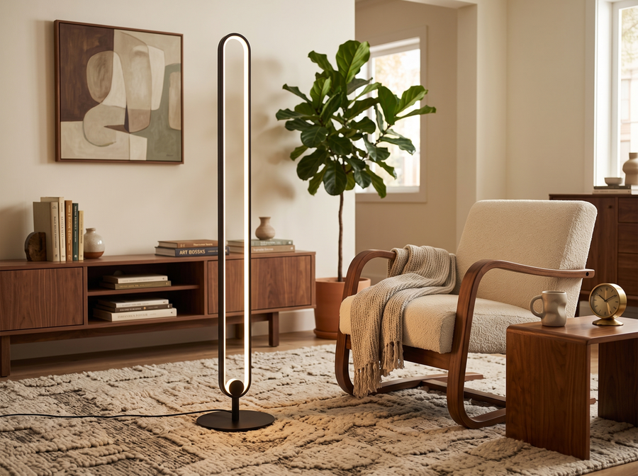 Haloform Modern Minimalist LED Standing Oval Floor Lamp &mdash; Mid-Century Warmth