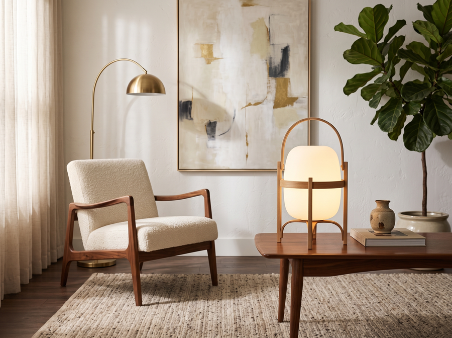 Linden Portable Lantern Glass Table Lamp &mdash; Mid-Century Warmth