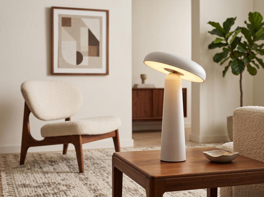 Nori Mushroom USB Rechargeable Table Lamp &mdash; Mid-Century Warmth