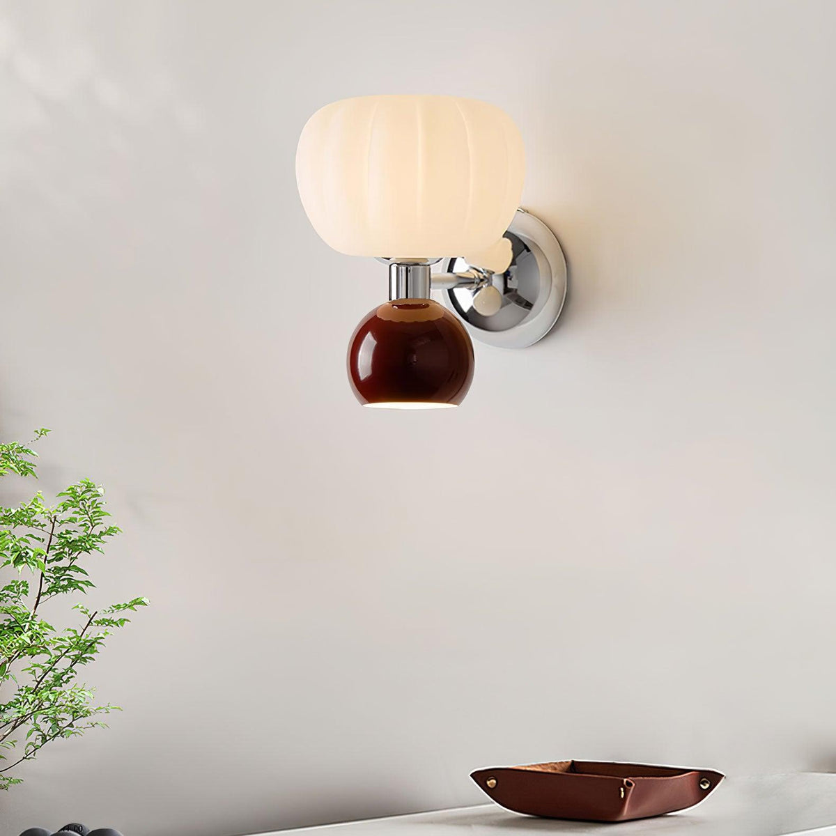 Cremelle Ball Wall Sconce, Red variant above table