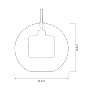 Dimension sketch of the Chiswick glass sphere pendant shade, 11.8 in wide and 10.6 in high