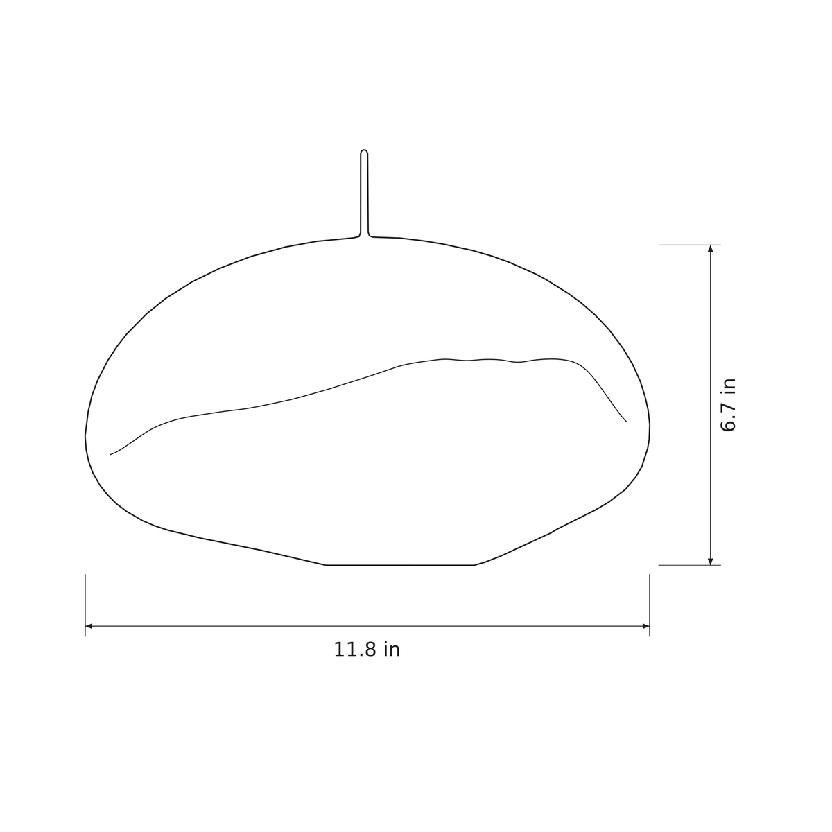 Dimension sketch of the Nuvola cloud pendant shade, 11.8 in wide and 6.7 in high
