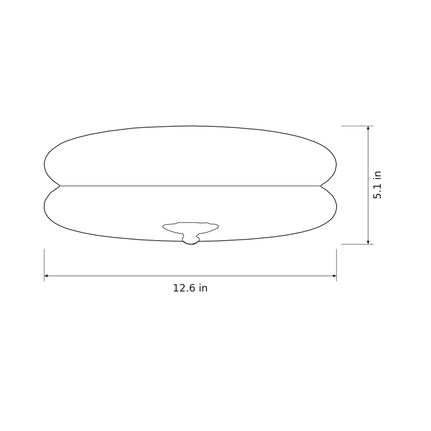 Dimension sketch of the Marais flush mount ceiling light, 12.6 in wide and 5.1 in high