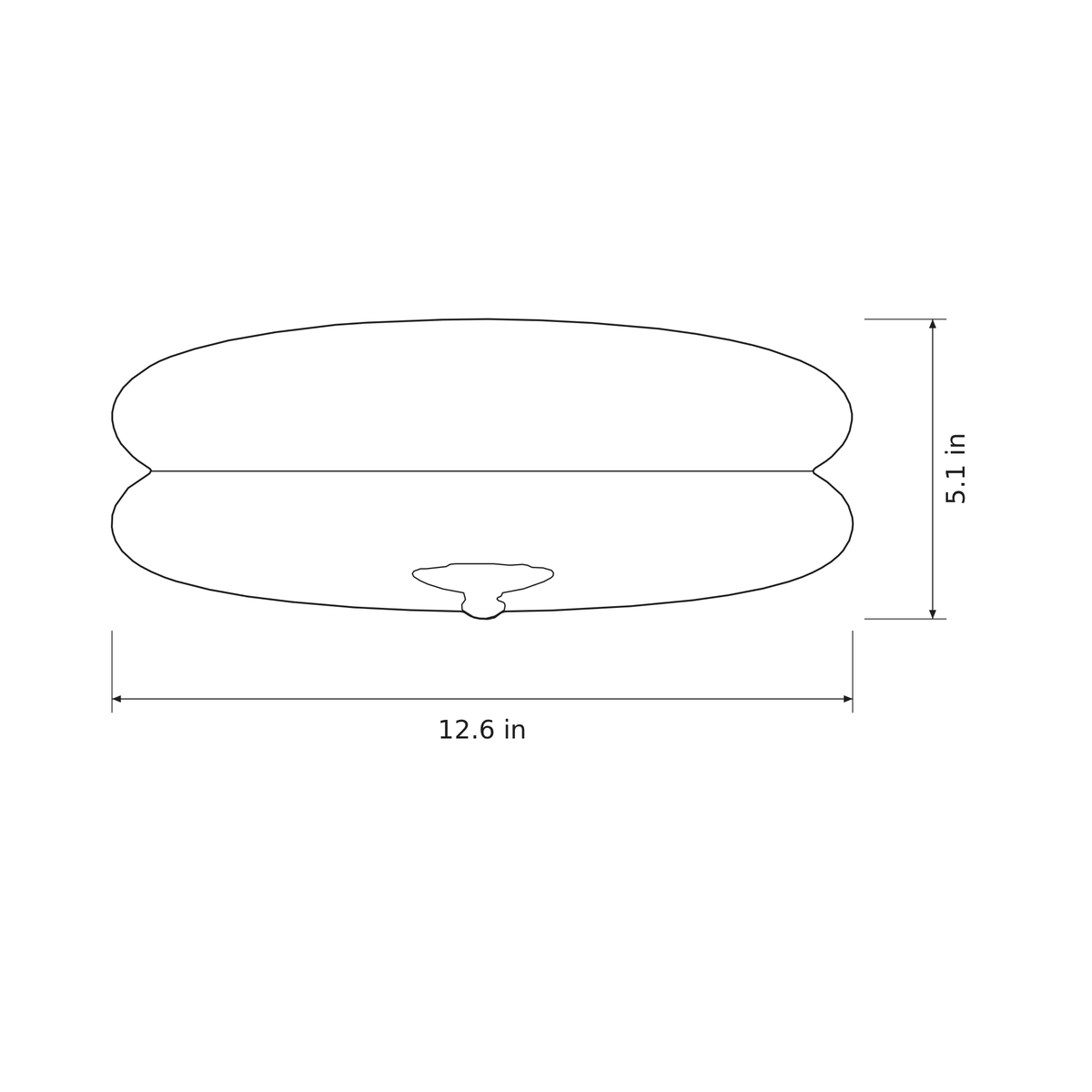 Dimension sketch of the Marais flush mount ceiling light, 12.6 in wide and 5.1 in high