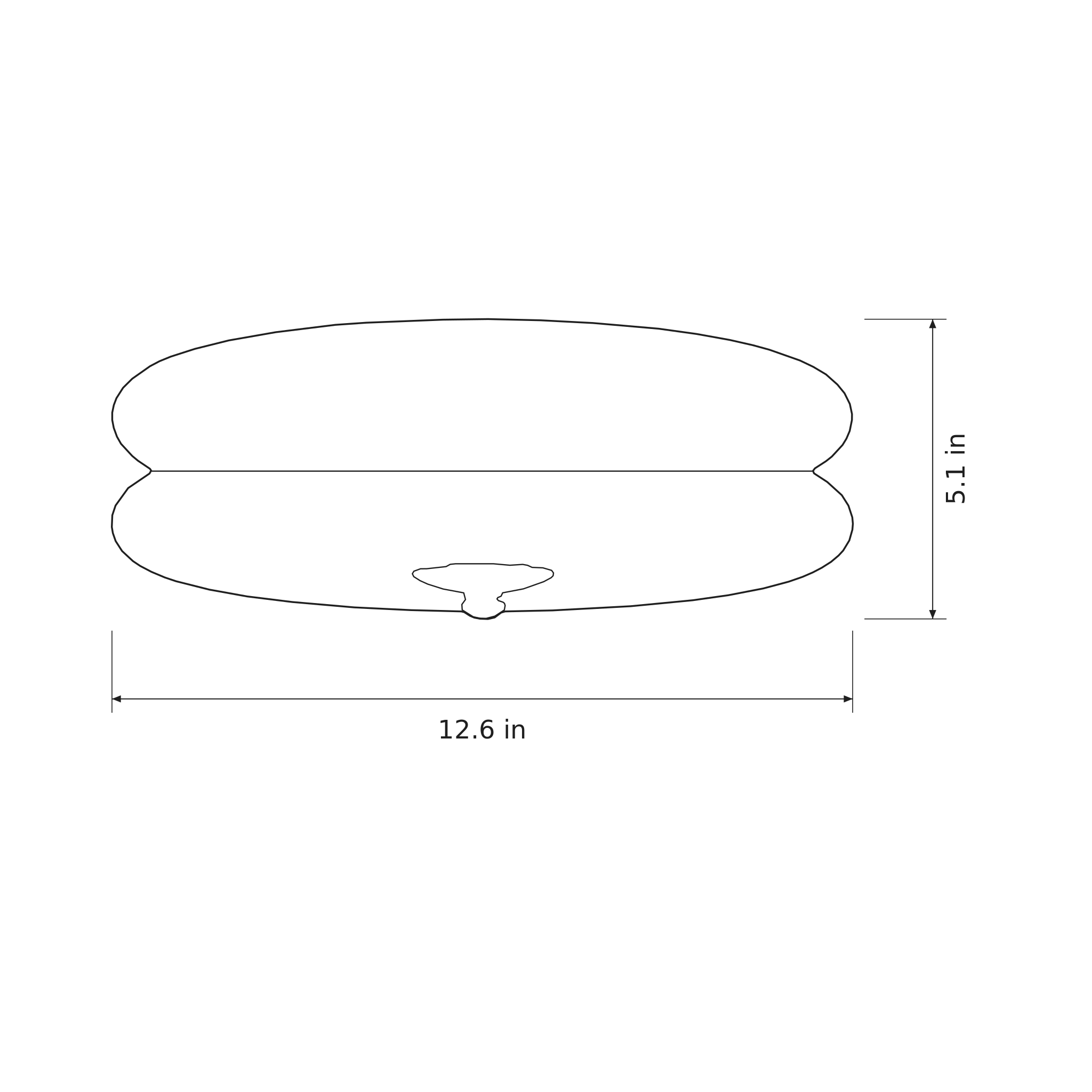 Dimension sketch of the Marais flush mount ceiling light, 12.6 in wide and 5.1 in high