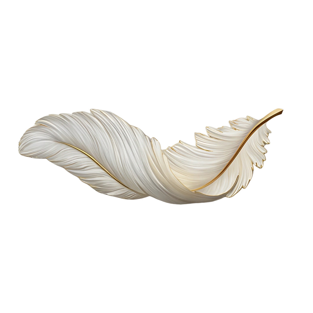 Comvilo Feather Wall Lamp in the white and gold finish, horizontal orientation, shown on a plain background
