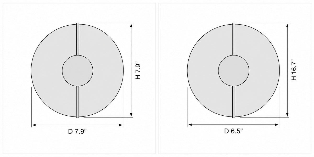 Dimension drawing of the Alira Wall Light with published measurements labelled.