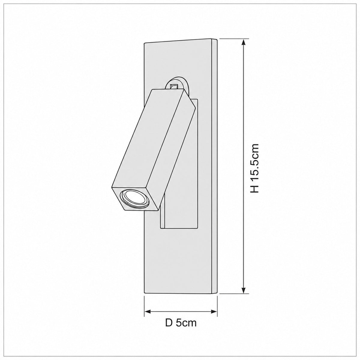 Dimension drawing of the Valen Recessed Bedside Wall Sconce with published measurements labelled.