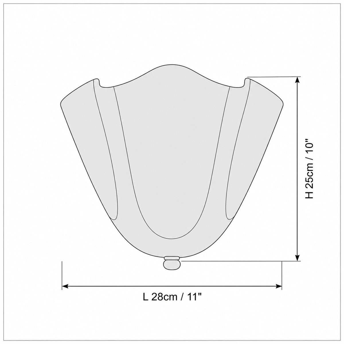 Dimension drawing of the Vela Ribbed Glass Wall Lamp with published measurements labelled.