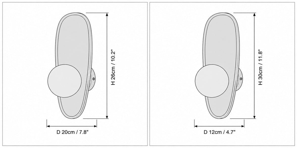 Dimension drawing of the Eivor Wall Lamp with published measurements labelled.