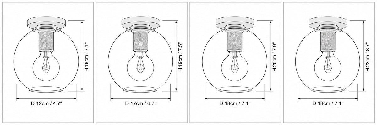Dimension drawing of the Simple Style Flush Mount Light with published measurements labelled.