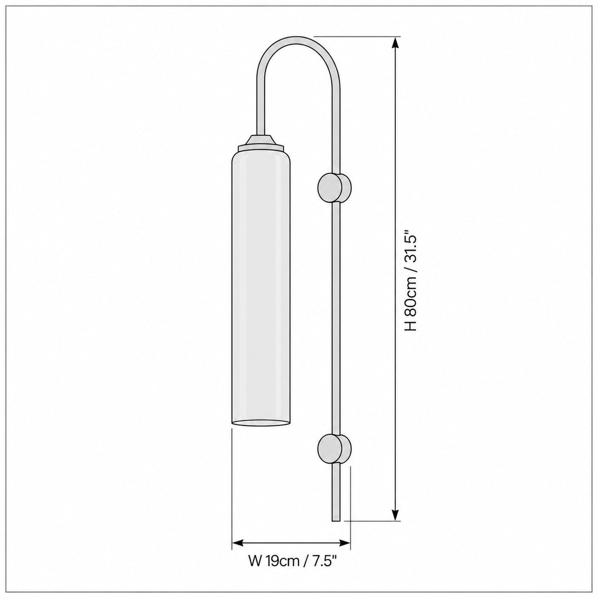 Dimension drawing of the Viridian Green Glass Wall Light with published measurements labelled.