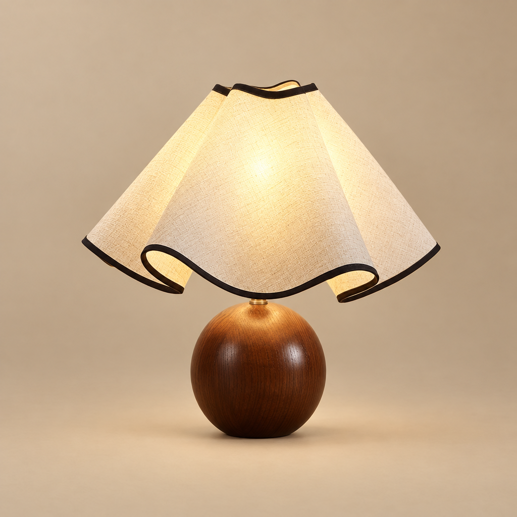Duneva wave draped linen and wood table lamp
