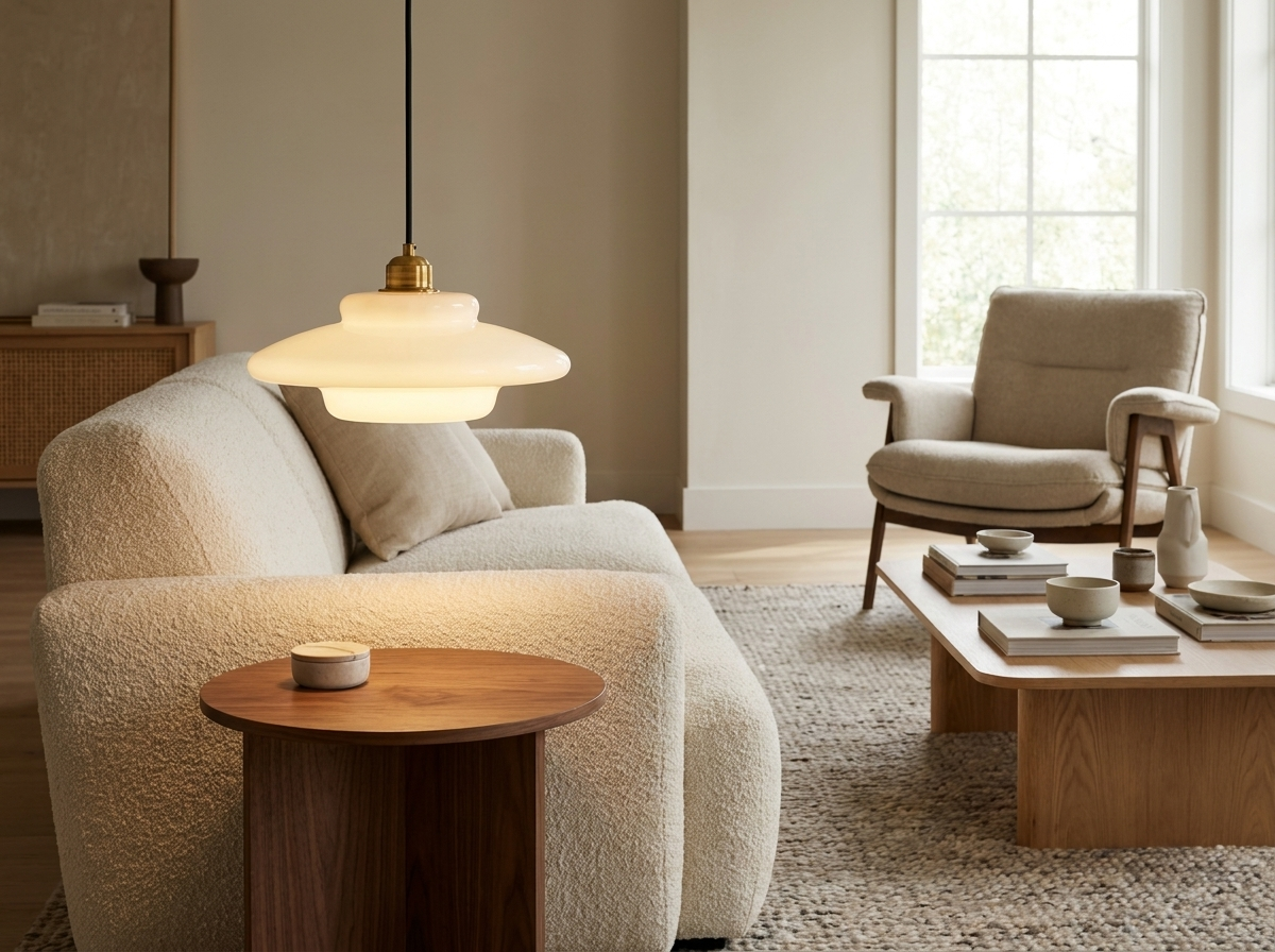 Elowen Mid Century Plug-in Milk White Glass Pendant Light