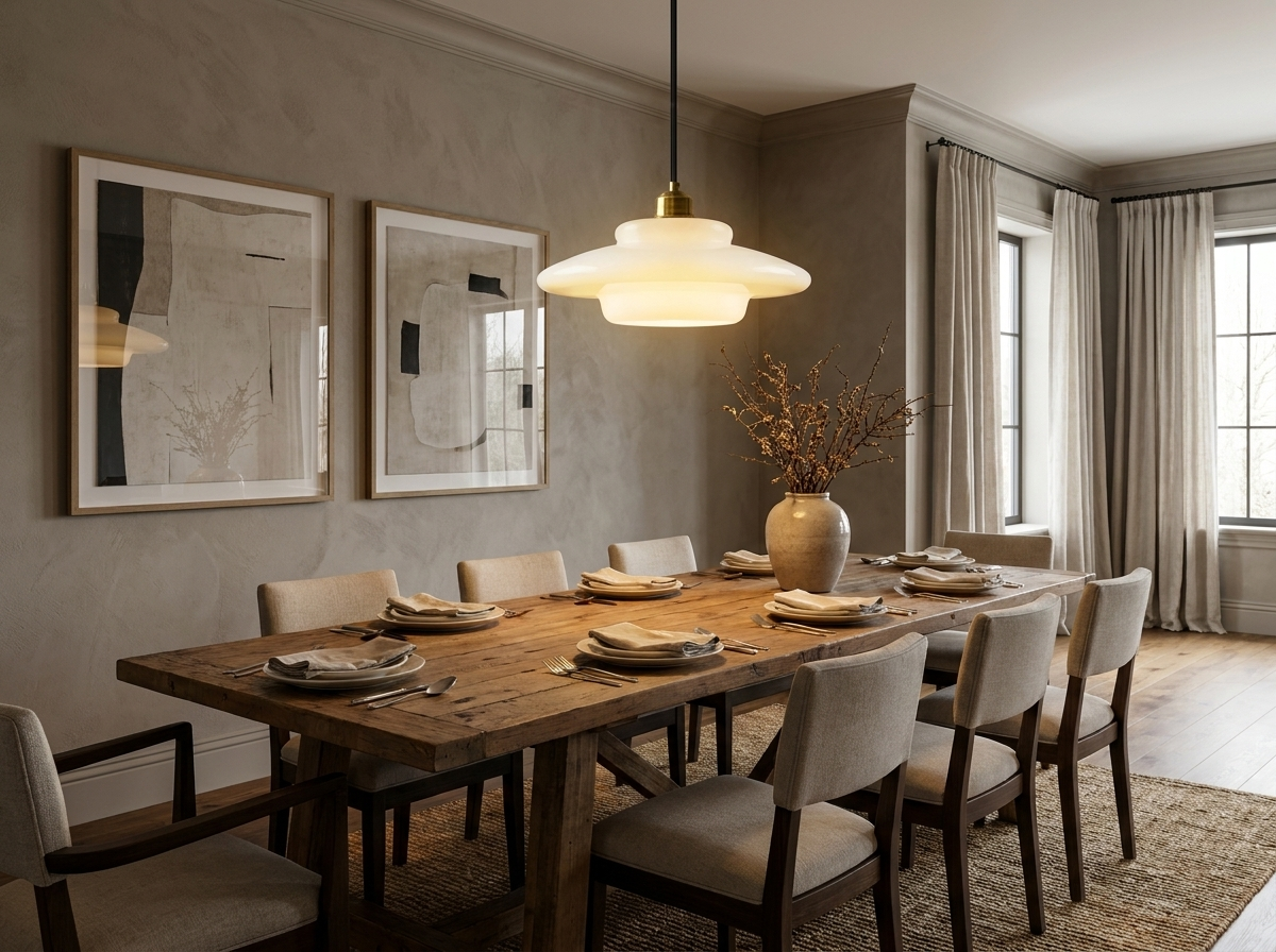 Elowen Mid Century Plug-in Milk White Glass Pendant Light in a styled room