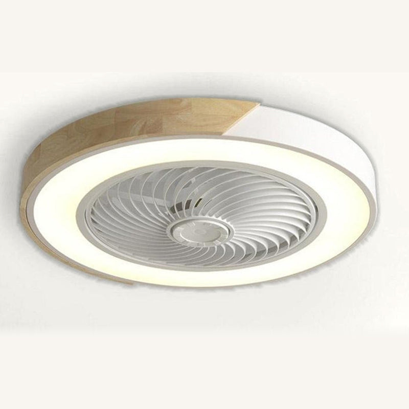 Flush ceiling fan with light, white frame, round