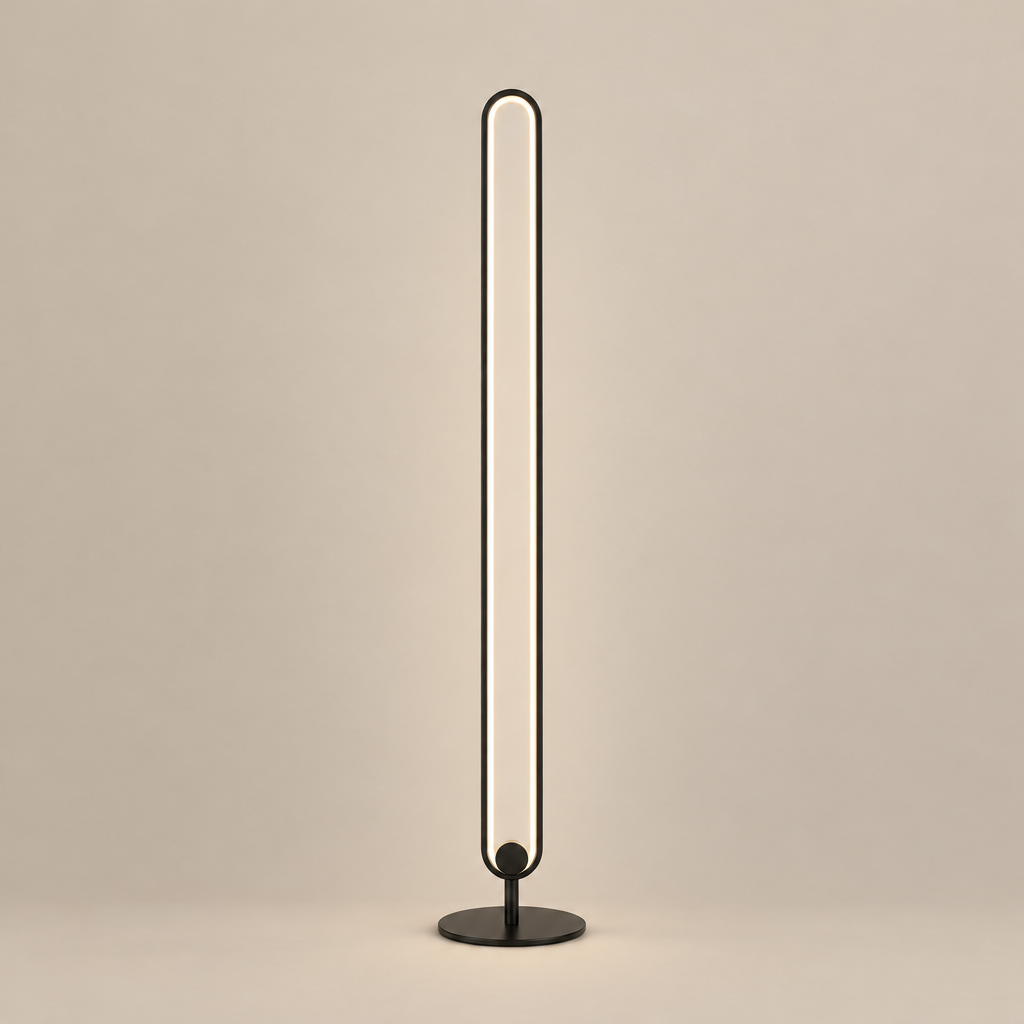 Haloform LED standing oval floor lamp, black loop with warm LED