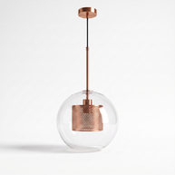 Comvilo Chiswick Glass Pendant Light: three-quarter studio view showing copper canopy, cord and glass sphere