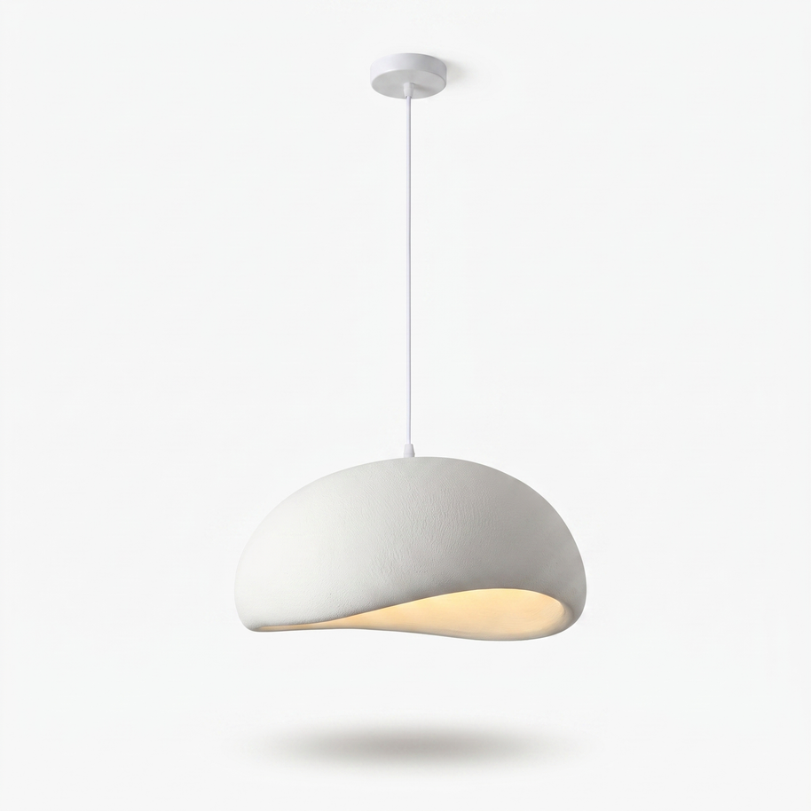 Nuvola Sculptural Cloud Pendant illuminated from below, warm glow on the wavy rim