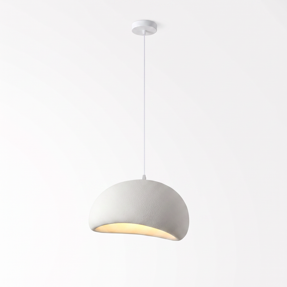 Complete suspended fixture showing white ceiling canopy, hanging wire and cloud shade