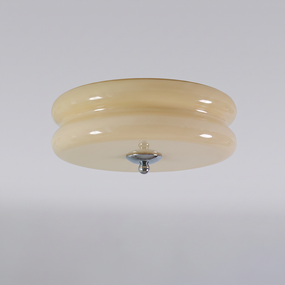 Marais Ribbed Glass Ceiling Light: three-quarter view from below showing the flush ceiling mount