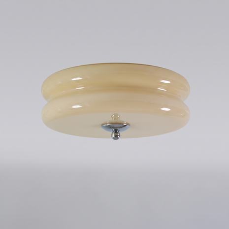 Marais Ribbed Glass Ceiling Light: three-quarter view from below showing the flush ceiling mount