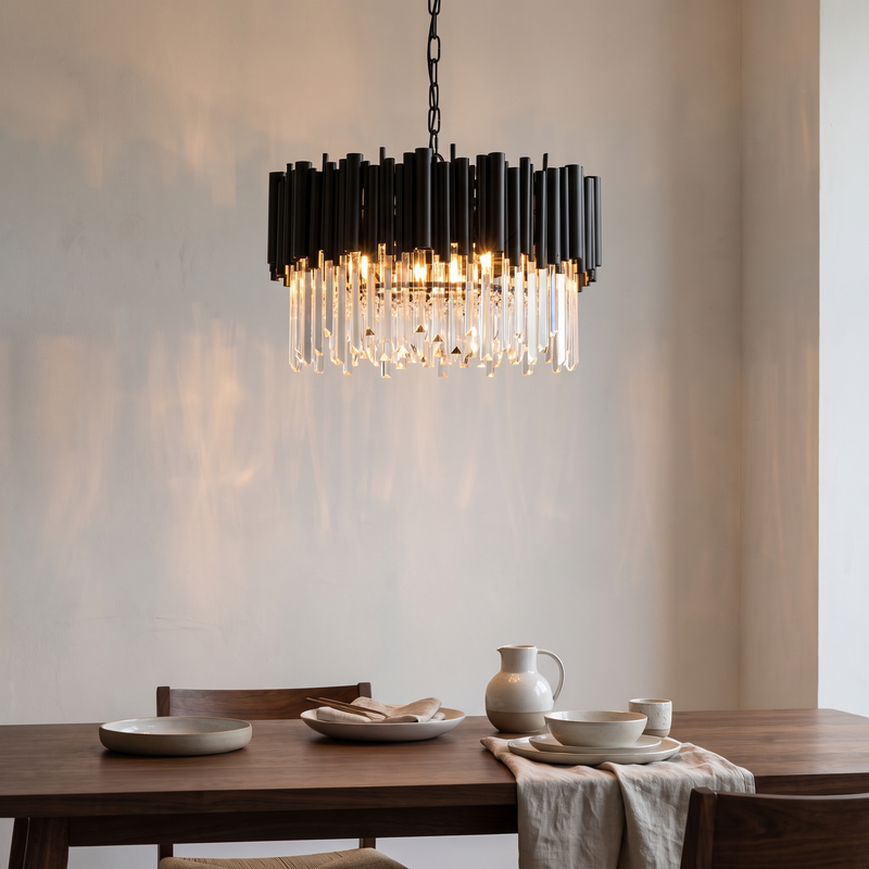 Lucienne Black Metal and Crystal Chandelier