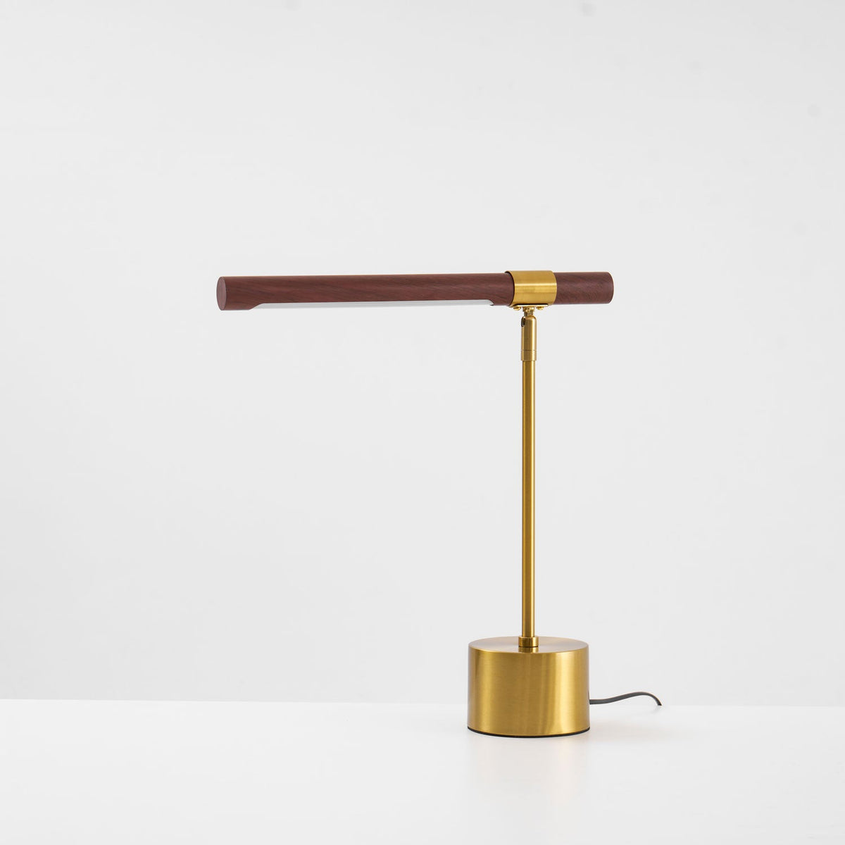 Lignelle Wood LED Table Lamp, Gold & Walnut, studio light grey, horizontal bar, cord
