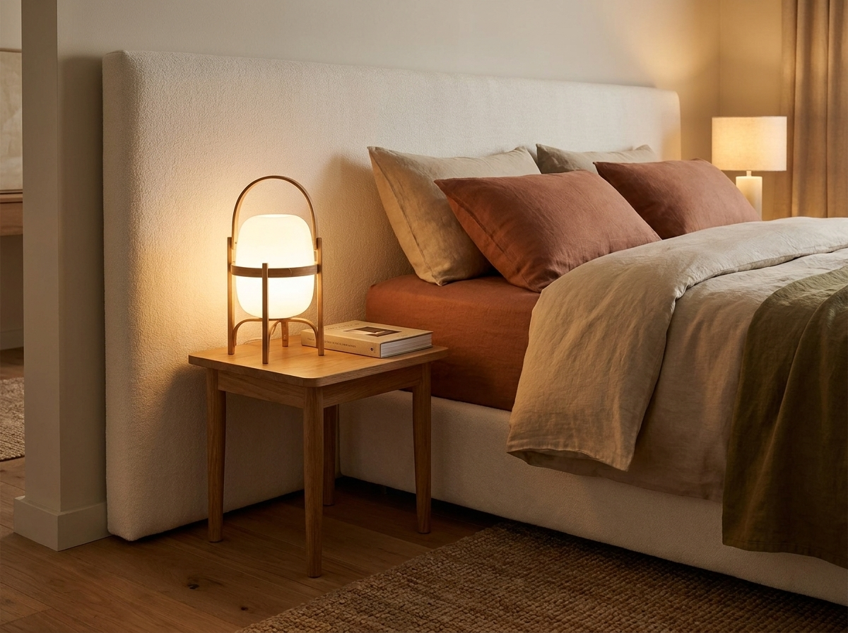 Linden Portable Lantern Glass Table Lamp in a styled room