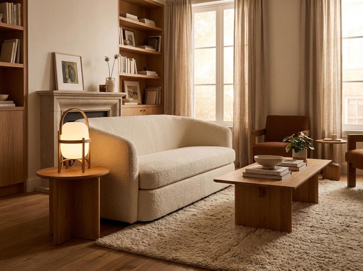 Linden Portable Lantern Glass Table Lamp in a styled room