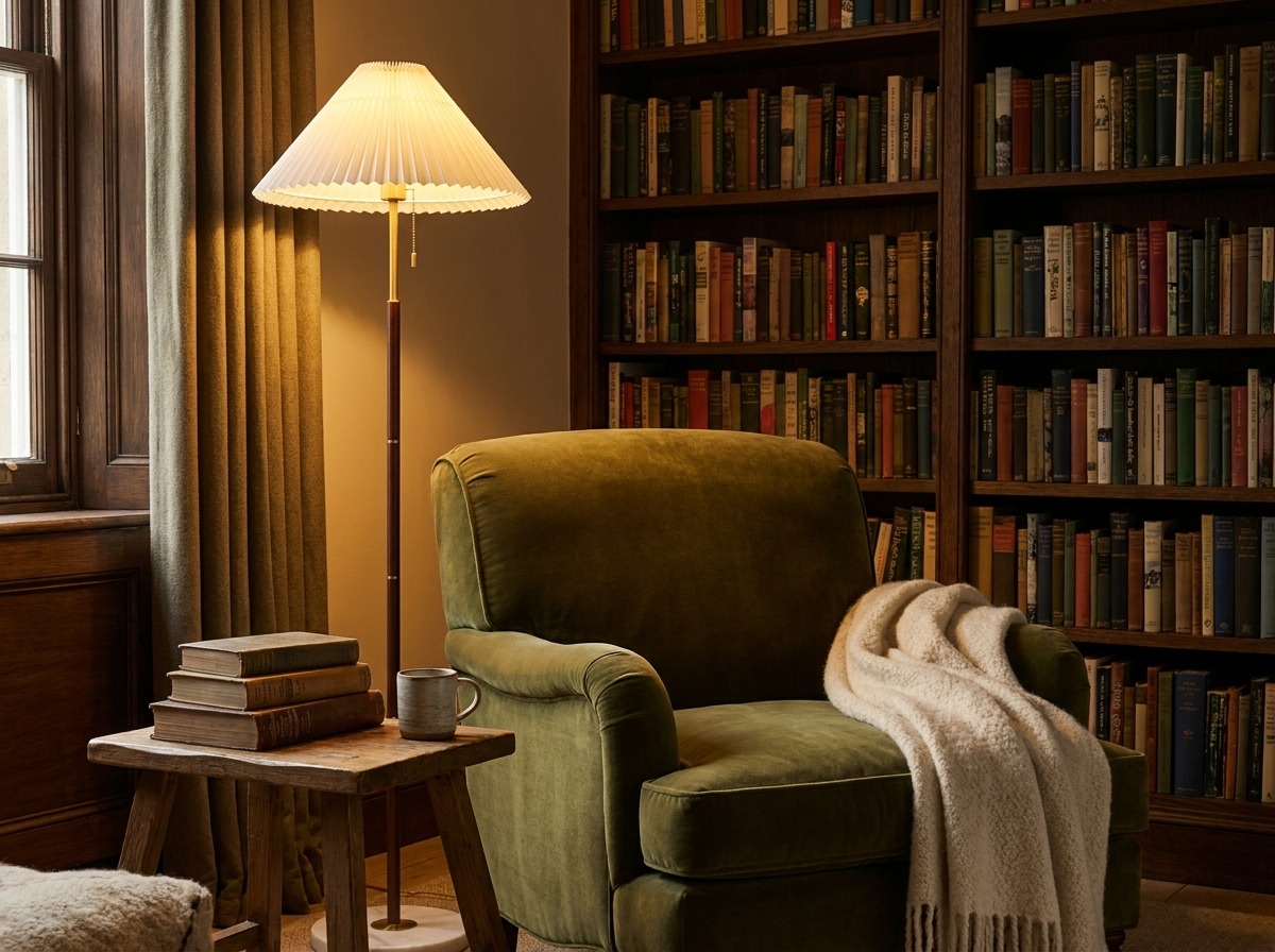 Maribel Vintage Pleated Floor Lamp in a styled room