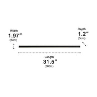 Sizing diagram of the linear ceiling light, printed measurements reading width 1.97 inches / 5cm, depth 1.2 inches / 3cm and length 31.5 inches / 80cm.