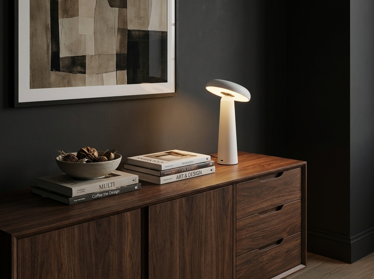 Nori Mushroom USB Rechargeable Table Lamp in a styled room