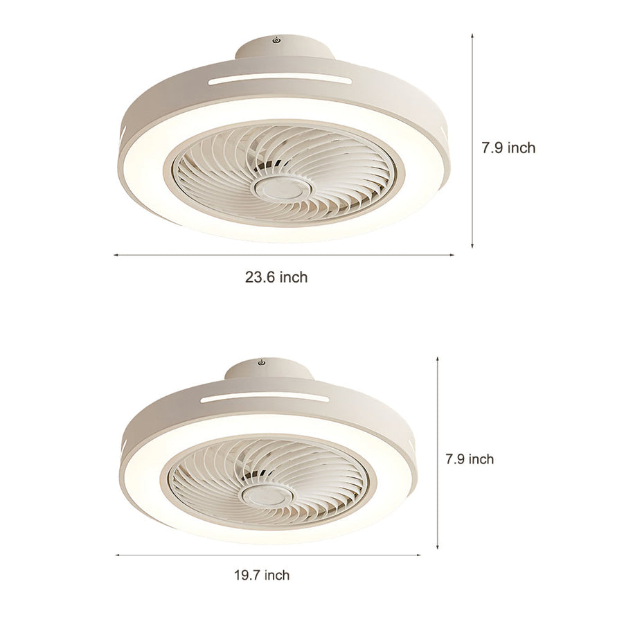 Sizing diagram comparing the two fan diameters, 23.6 inches and 19.7 inches.