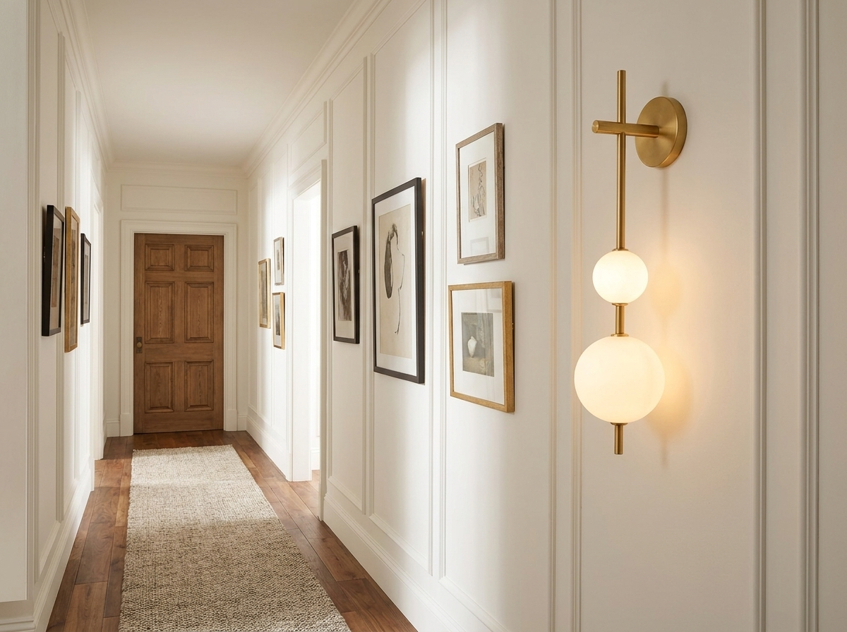 Solenne Vertical Globe Wall Light in a styled room