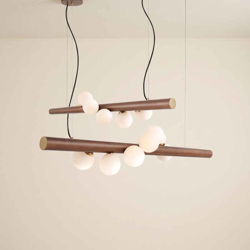 Tolvane Walnut Bar Opal Globe Pendant Light